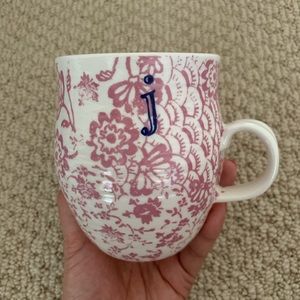 Pink Anthropologie Floral Monogram Mug Letter J
